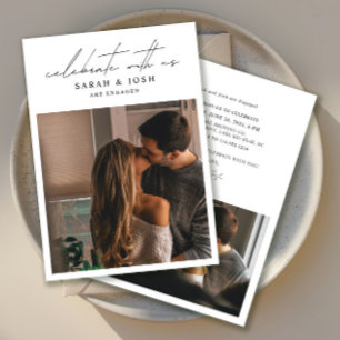 Invitación Celebración Moderna de Compromiso con 2 Fotos de F