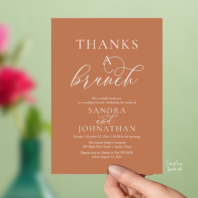 Invitación Celebración moderna de fin de semana de boda de br (Modern Thanks a Brunch Modern Wedding Weekend Celebration Invitation Card in Terracotta Brown Copper)