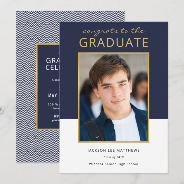 Invitación Celebración moderna de graduación de fotos en bloq (Anverso / Reverso)