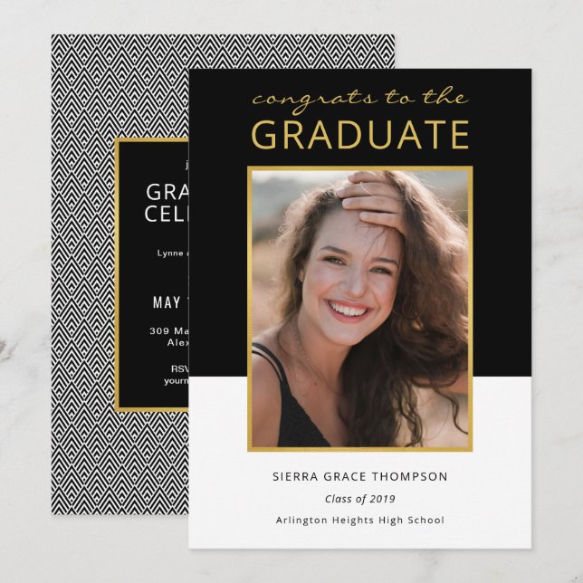 Invitación Celebración moderna de graduación de fotos en bloq (Anverso / Reverso)