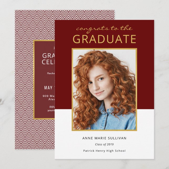 Invitación Celebración moderna de graduación de fotos en bloq (Anverso / Reverso)