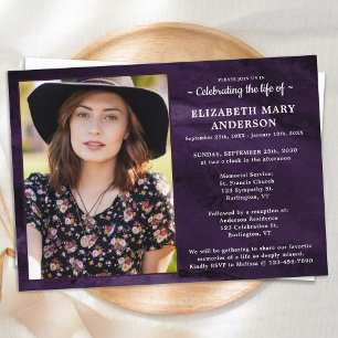 Invitación Celebración Moderna De La Vida Funeral Mármol Púrp