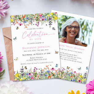 Invitación Celebración moderna de la vida Memorial floral