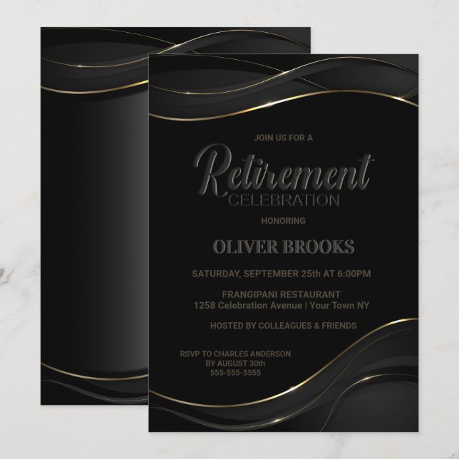 Invitación Celebración moderna de retiro de oro negro (Anverso / Reverso)