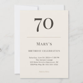 Invitación Celebración moderna del 70 cumpleaños en taupe y c