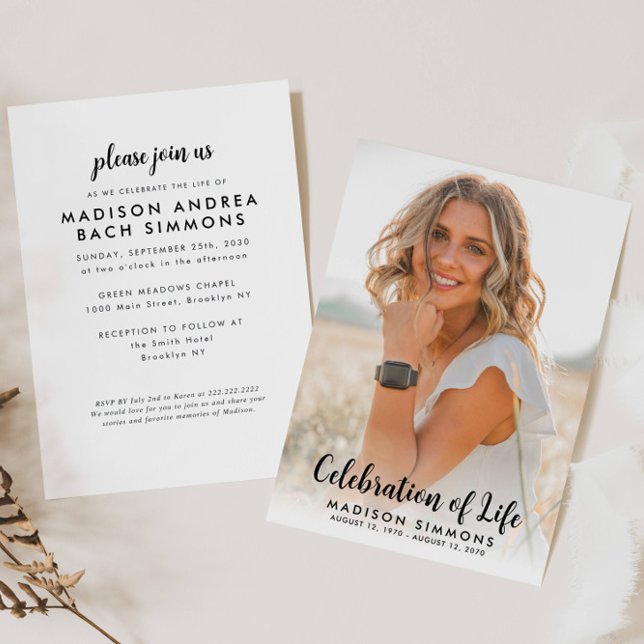 Invitación Celebración moderna del funeral simple de la vida (Subido por el creador)