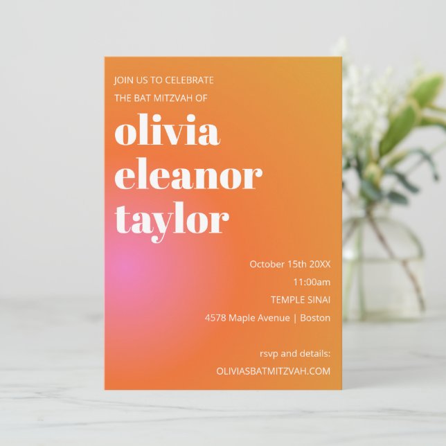 Invitación Celebración Moderna en Gradiente Naranja Rosa para (Anverso de pie)