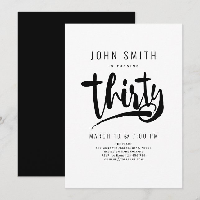 Invitación Celebración moderna, simple y masculina Treinta añ (Anverso / Reverso)