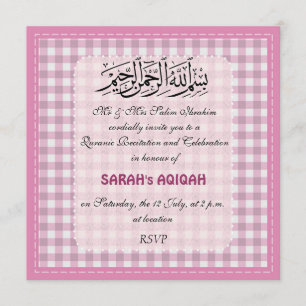 Invitación Celebración musulmán de Aqiqah del rosa de la niña