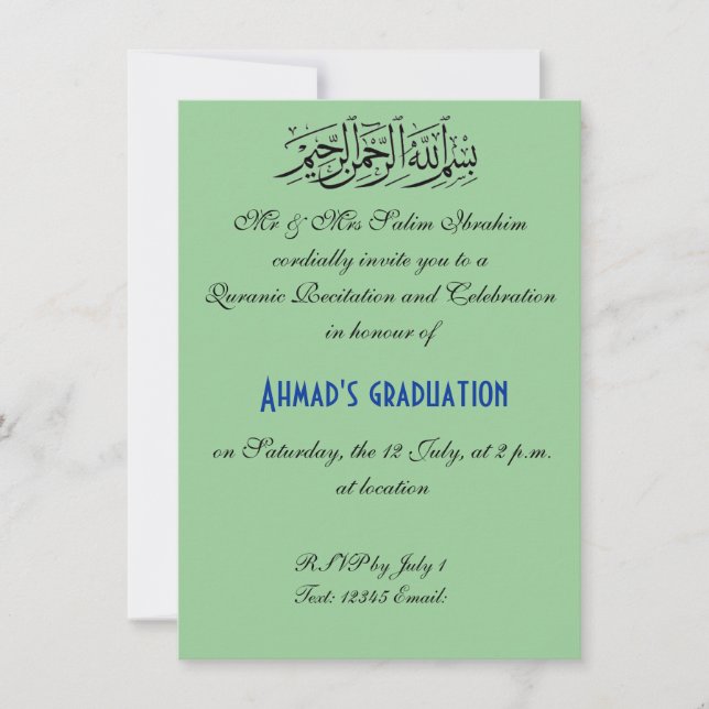 Invitación Celebración musulmán verde (Anverso)