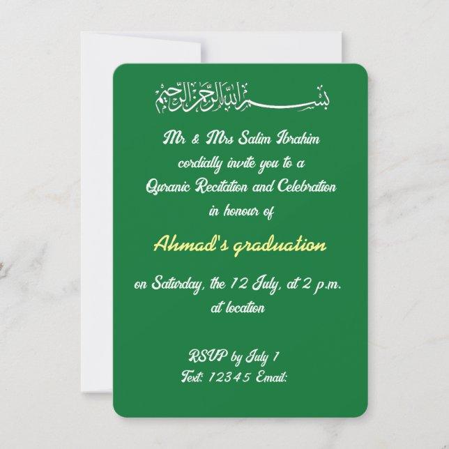 Invitación Celebración musulmana verde (Anverso)