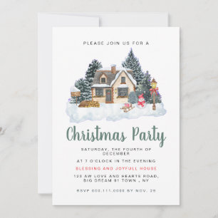 Invitación Celebración Navideña de Casa de Nieve en Acuarela