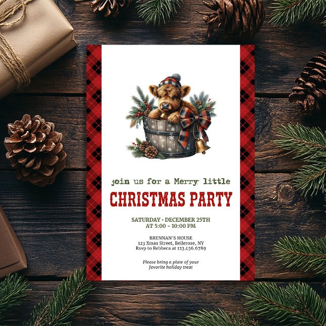 Invitación Celebración navideña rústica de vaca de las tierra (Rustic country highland cow Christmas celebration)