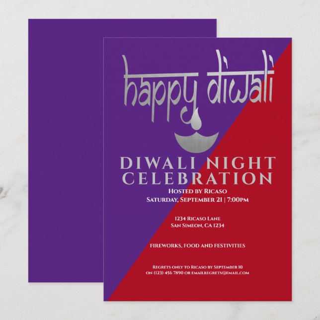 Invitación Celebración Nocturna Diwali De La Luz (Anverso / Reverso)
