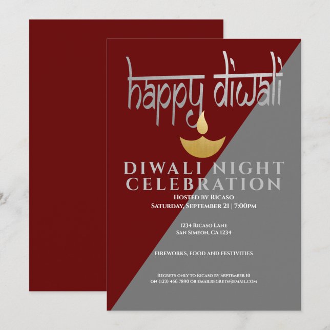 Invitación Celebración Nocturna Diwali De La Luz (Anverso / Reverso)