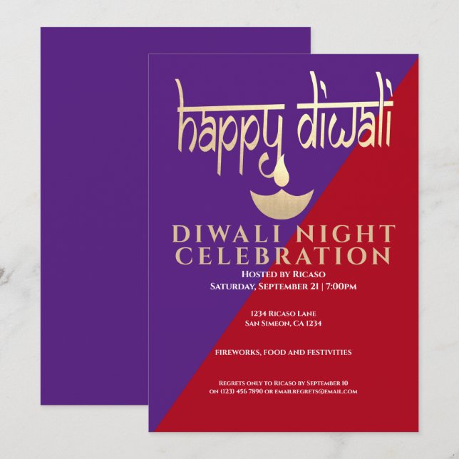 Invitación Celebración Nocturna Diwali De La Luz (Anverso / Reverso)