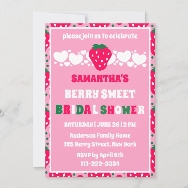 Invitación Celebración Nupcial Dulce Frambuesa Rosa (Anverso)