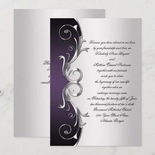 Invitación Celebración Ornate Purple Black Silver Boda