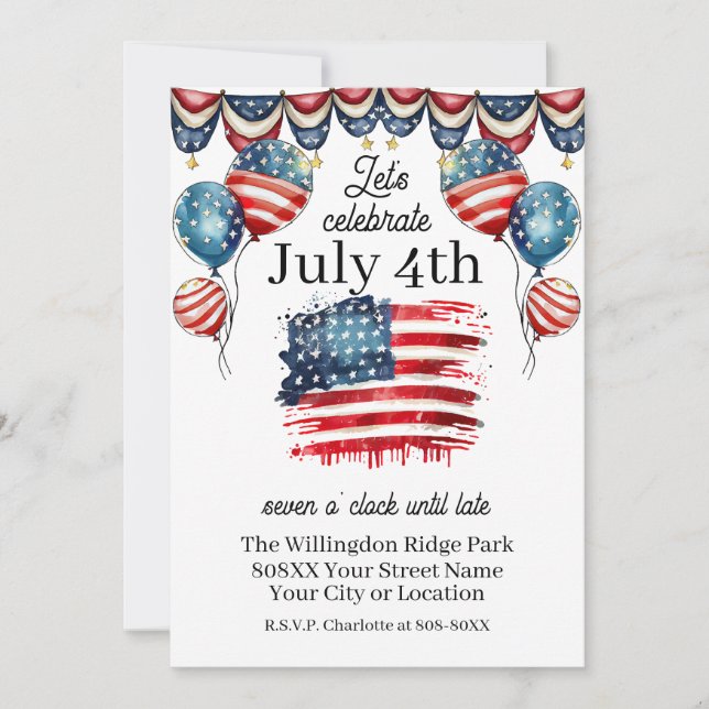 Invitación Celebración patriótica del 4 de julio (Anverso)