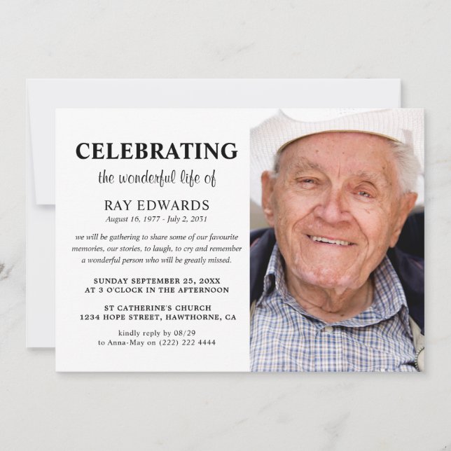 Invitación Celebración personalizada del funeral de la vida (Anverso)
