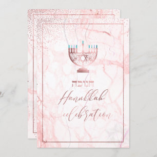 Invitación Celebración PixDezines Hanukkah, oro Rosa+mármol