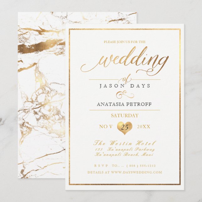 Invitación Celebración PixDezines Marble/Faux Gold/Boda (Anverso / Reverso)