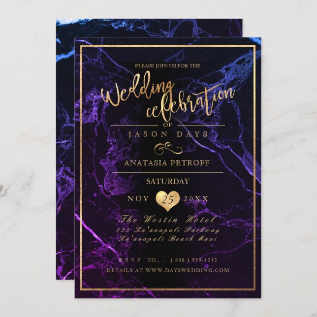Invitación Celebración PixDezines Marble/Faux Gold/Boda (Anverso / Reverso)