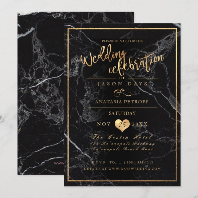 Invitación Celebración PixDezines Marble/Faux Gold/Boda (Anverso / Reverso)