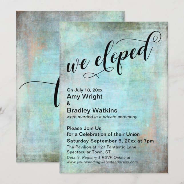 Invitación Celebración Post Boda de Elopement Rústico Acuátic (Anverso / Reverso)