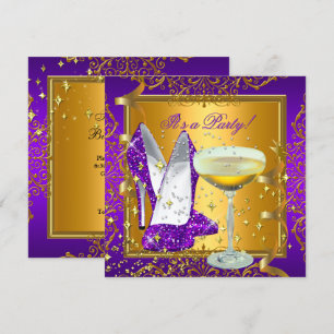 Invitación Celebración Purple Champagne Royal Gold Fiesta