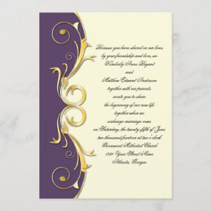 Invitación Celebración púrpura adornada de la boda del oro