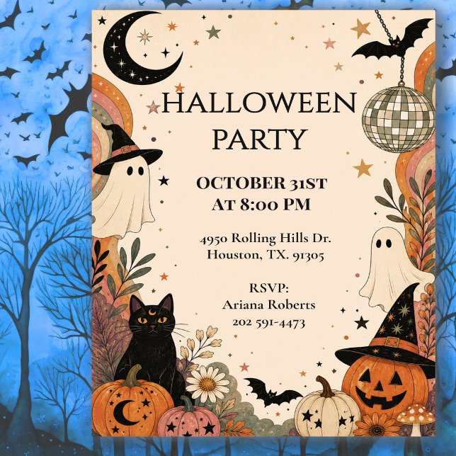 Invitación Celebración Retro Boho de la Fiesta de Halloween (Subido por el creador)