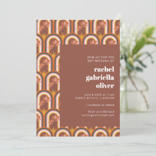 Invitación Celebración Retro Groovy Floral Arch Bat Mitzvah