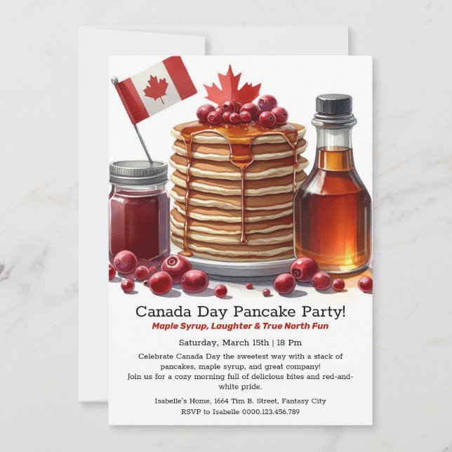 Invitación Celebración roja y blanca Día de Canadá Fiesta de  (Anverso)