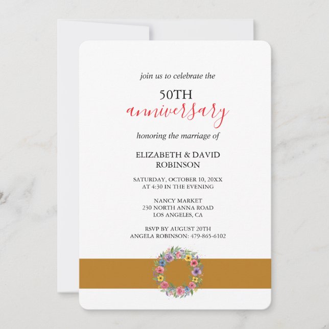 Invitación celebración romántica boda de 50 años (Anverso)