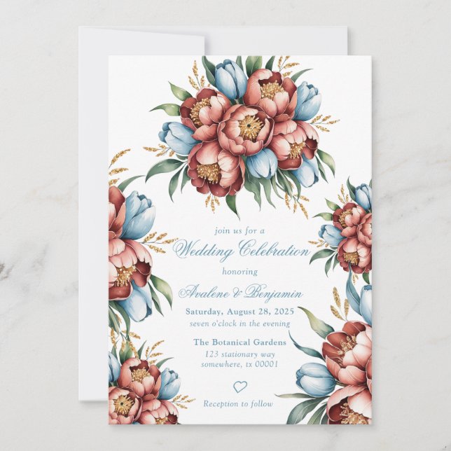 Invitación Celebración romántica de Bodas y tulipanes (Anverso)