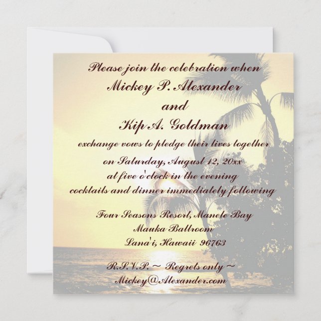 Invitación Celebración romántica de la boda de playa (Anverso)
