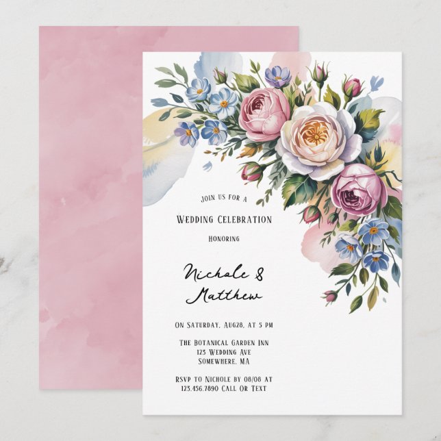 Invitación Celebración romántica del Boda de Bouquet floral (Anverso / Reverso)