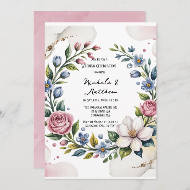 Invitación Celebración romántica del Boda de Bouquet floral (Anverso / Reverso)