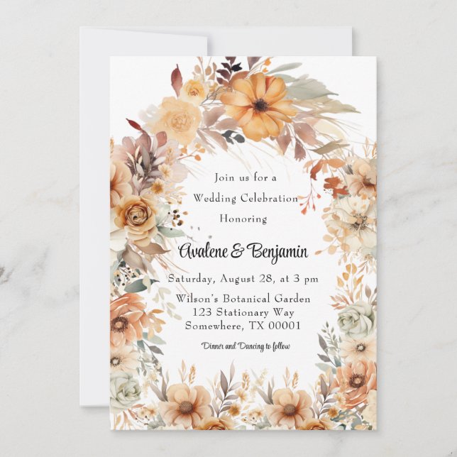 Invitación Celebración rústica del Boda del Arco Floral de Te (Anverso)