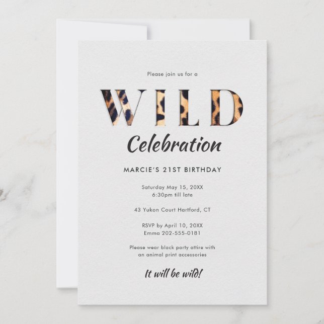 Invitación Celebración Salvaje Estampado de Leopardo (Anverso)