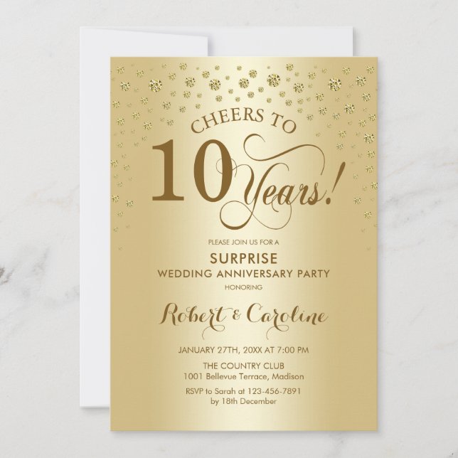 Invitación Celebración Sorpresa del 10º Aniversario de Golden (Anverso)