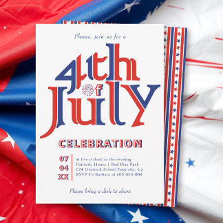 Invitación Celebración tipográfica moderna del 4 de julio
