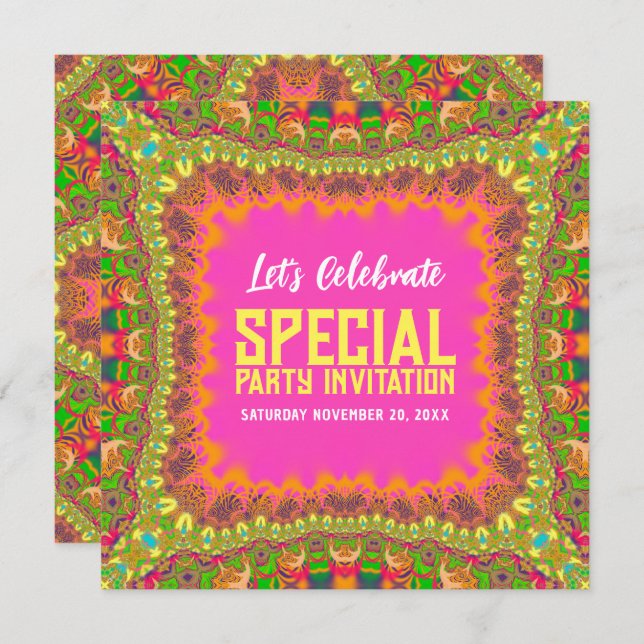 Invitación Celebración tribal de colores (Anverso / Reverso)