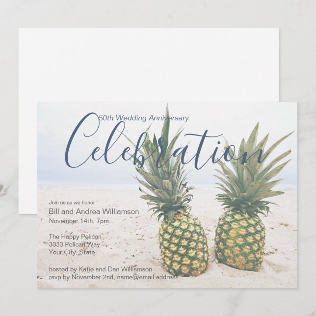 Invitación Celebración tropical de bodas de oro (Anverso / Reverso)