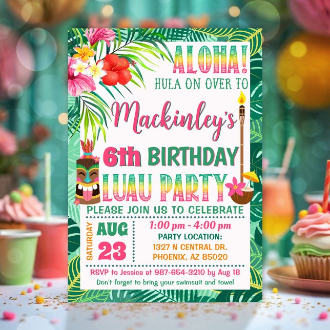 Invitación Celebración tropical Luau Fiesta Cumpleaños (Luau Party Birthday Invitation)
