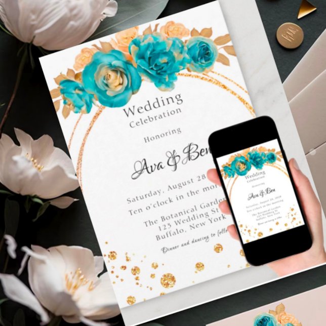 Invitación Celebración verde azulada del Boda Geométrico Peon (Subido por el creador)