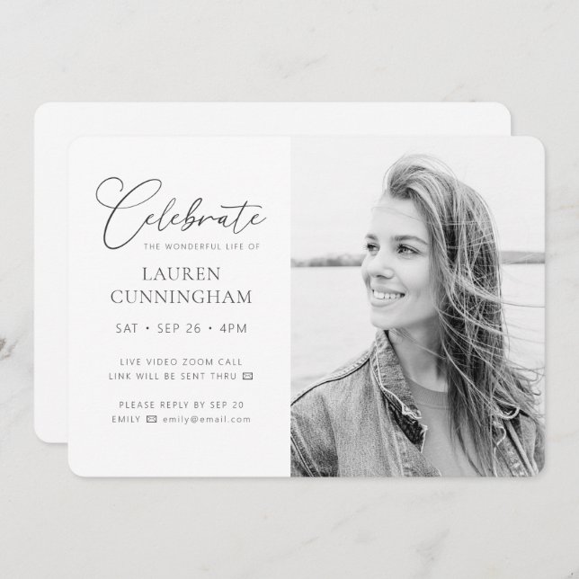 Invitación Celebración virtual de la vida moderna foto simple (Anverso / Reverso)