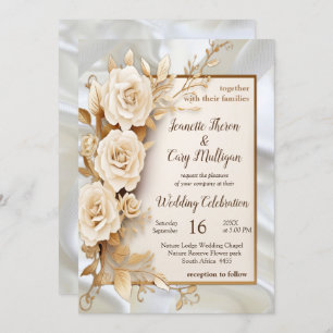 Invitación Celebraciones con flores blancas y perlas en seda