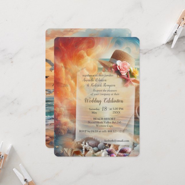 Invitación Celebraciones de Bodas costeros en la playa (Anverso/Reverso In Situ)